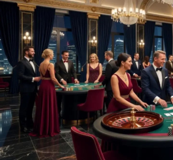 Eleganckie wydarzenie kasynowe z gośćmi przy stołach do gry