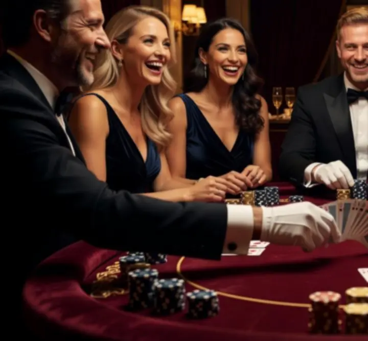 Wieczór pokerowy podczas eleganckiej gali w stylu kasynowym