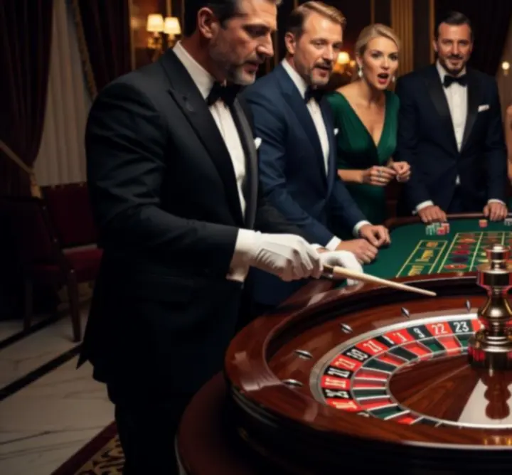 Wieczór kasynowy z ruletką i eleganckimi gośćmi